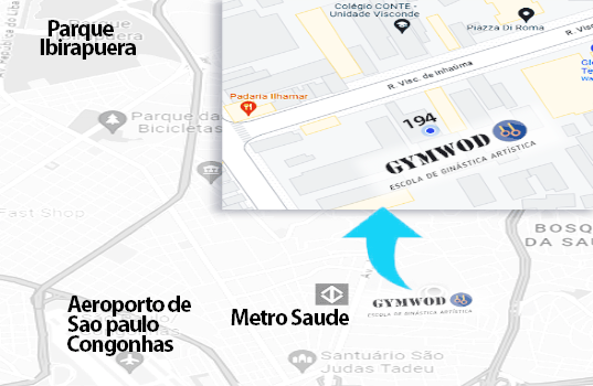 map onde mostra a localizacao da escola gymwod que e proximo do metro saude